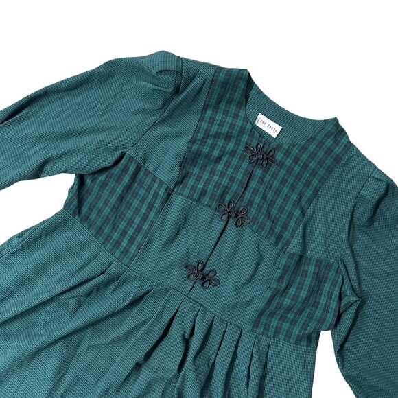 Vintage Dress Green Plaid 1990s Knot Accent Lady Dorby Plus Size Retro Mom Style - Picture 1 of 8